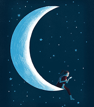 Bedtime: little girl and the moon